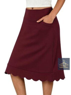 Knee Length Scallop Hem Tennis Skort with Pockets A-Line Skirt
